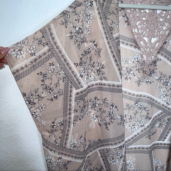 Panhandle Kimono Women Small Floral Crochet Lace Pink Top Coverup Boho Western E - Picture 3 of 5